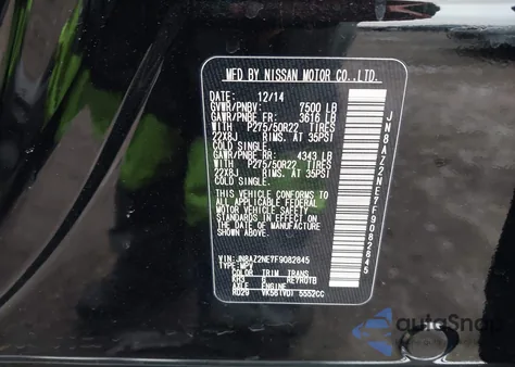 2015 Infiniti Qx80 from USA, damaged, VIN JN8AZ2NE7F9082845